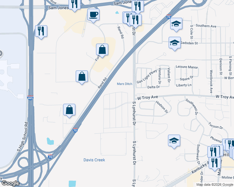 map of restaurants, bars, coffee shops, grocery stores, and more near 3000-3098 Summersong Drive in Indianapolis