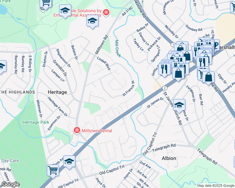 map of restaurants, bars, coffee shops, grocery stores, and more near 2205 Saint Francis Street in Wilmington