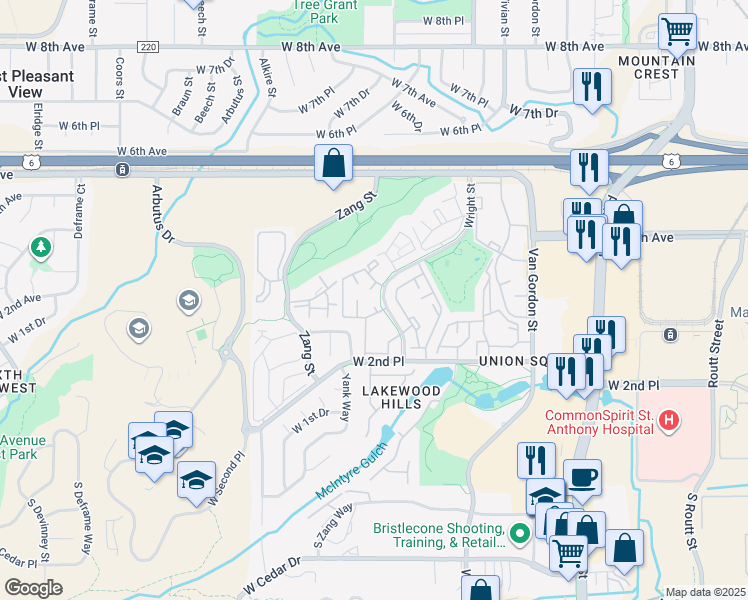 map of restaurants, bars, coffee shops, grocery stores, and more near 341 Wright Street in Lakewood