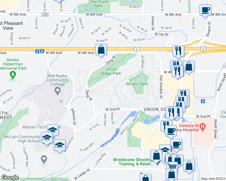 map of restaurants, bars, coffee shops, grocery stores, and more near 341 Wright Street in Lakewood