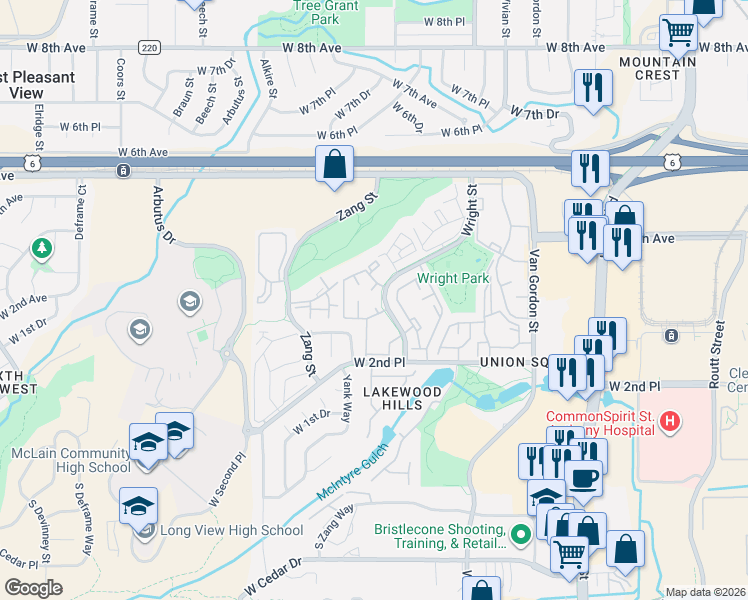 map of restaurants, bars, coffee shops, grocery stores, and more near 331 Wright Street in Lakewood