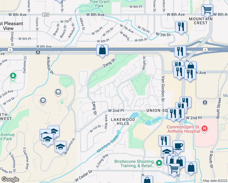 map of restaurants, bars, coffee shops, grocery stores, and more near 341 Wright Street in Lakewood