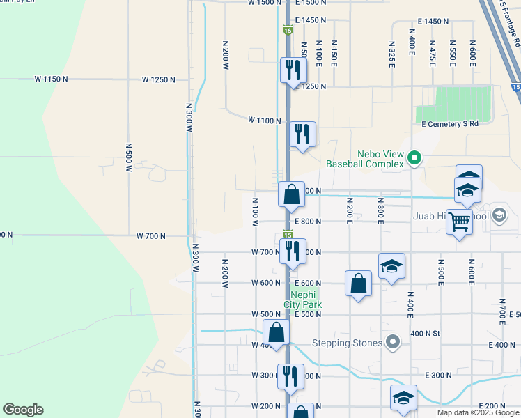 map of restaurants, bars, coffee shops, grocery stores, and more near 891 North 100 West in Nephi