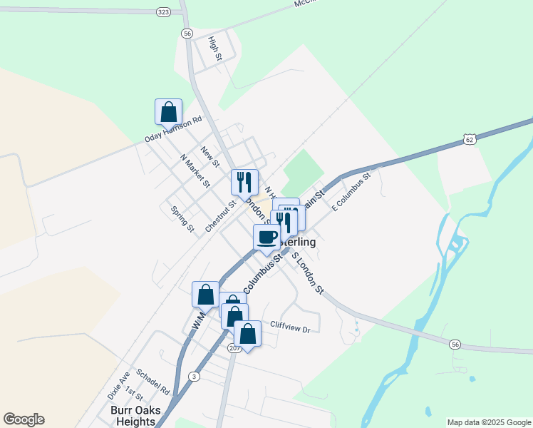 map of restaurants, bars, coffee shops, grocery stores, and more near 28 Houston Street in Mount Sterling