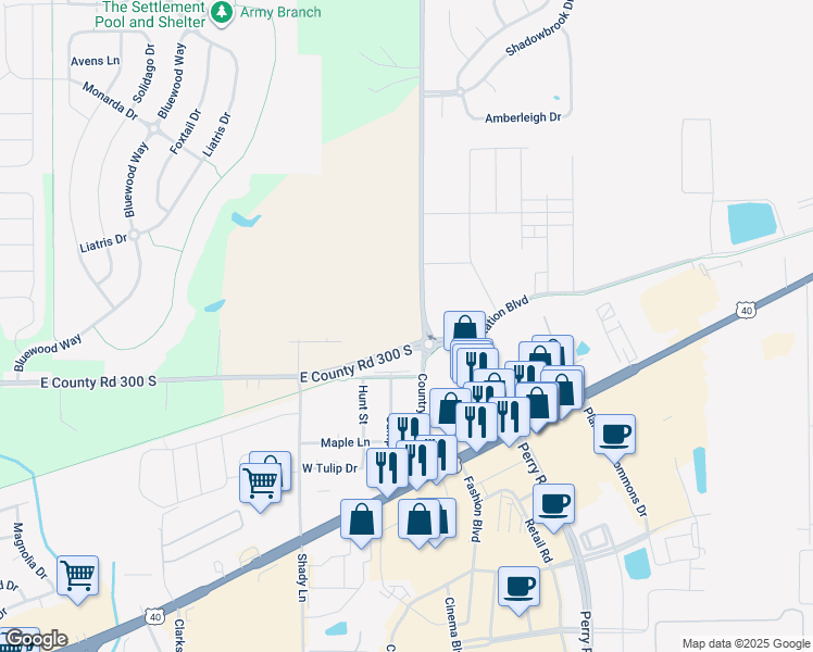 map of restaurants, bars, coffee shops, grocery stores, and more near 3230 Smith Road in Plainfield