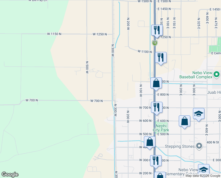 map of restaurants, bars, coffee shops, grocery stores, and more near 839 North 300 West in Nephi