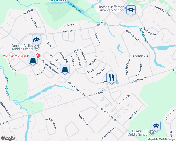 map of restaurants, bars, coffee shops, grocery stores, and more near 20 South Mars Drive in Washington Township