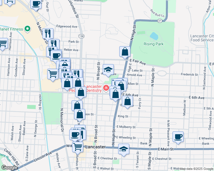 map of restaurants, bars, coffee shops, grocery stores, and more near 712 North Broad Street in Lancaster