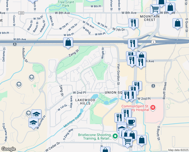 map of restaurants, bars, coffee shops, grocery stores, and more near 422 Wright Street in Lakewood
