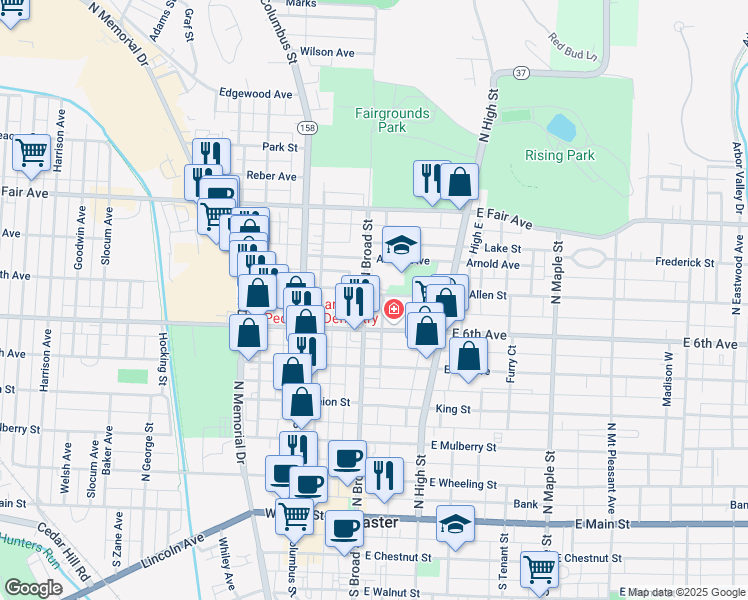 map of restaurants, bars, coffee shops, grocery stores, and more near 712 North Broad Street in Lancaster