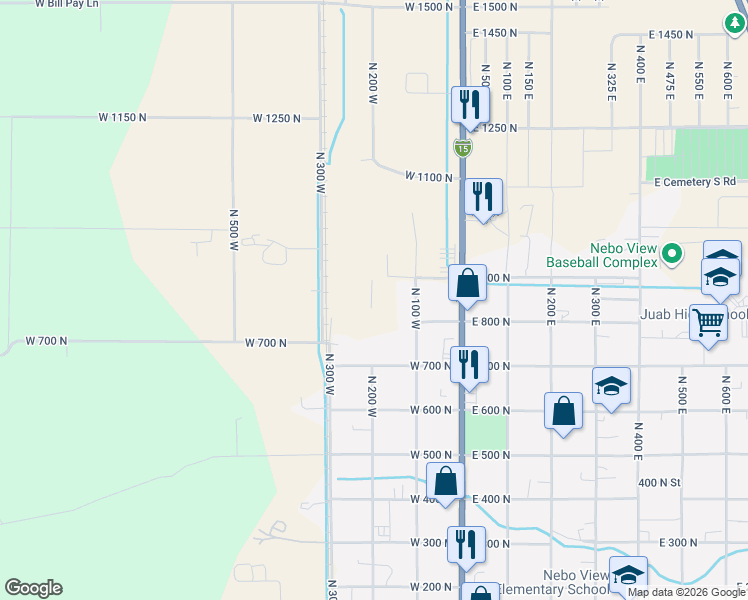 map of restaurants, bars, coffee shops, grocery stores, and more near 808 North 200 West in Nephi