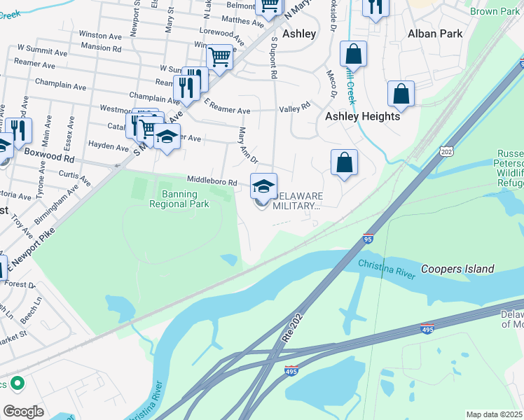 map of restaurants, bars, coffee shops, grocery stores, and more near 112 Middleboro Road in Wilmington