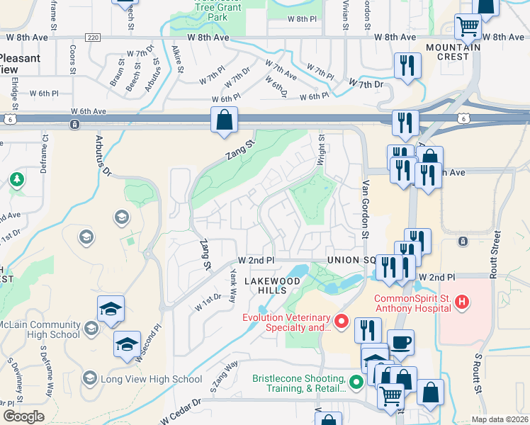 map of restaurants, bars, coffee shops, grocery stores, and more near 414 Wright Street in Denver