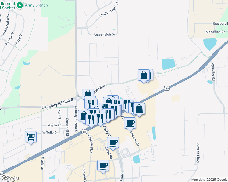 map of restaurants, bars, coffee shops, grocery stores, and more near 2660 East Main Street in Plainfield