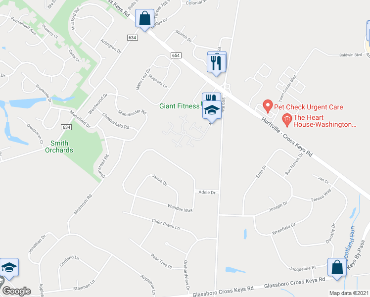 map of restaurants, bars, coffee shops, grocery stores, and more near 2207 Tanglewood Court in Washington Township