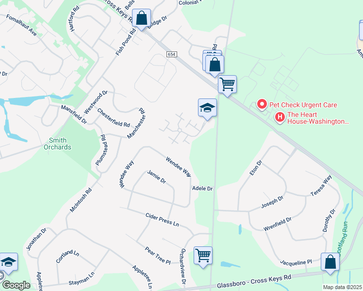 map of restaurants, bars, coffee shops, grocery stores, and more near 2207 Tanglewood Court in Washington Township