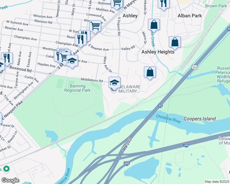 map of restaurants, bars, coffee shops, grocery stores, and more near 112 Middleboro Road in Wilmington