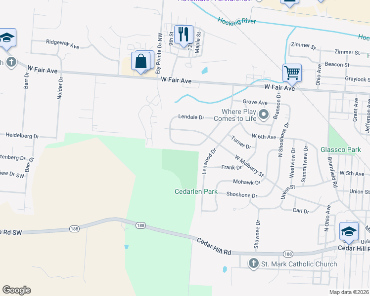 map of restaurants, bars, coffee shops, grocery stores, and more near 1865 Shasta Drive in Lancaster
