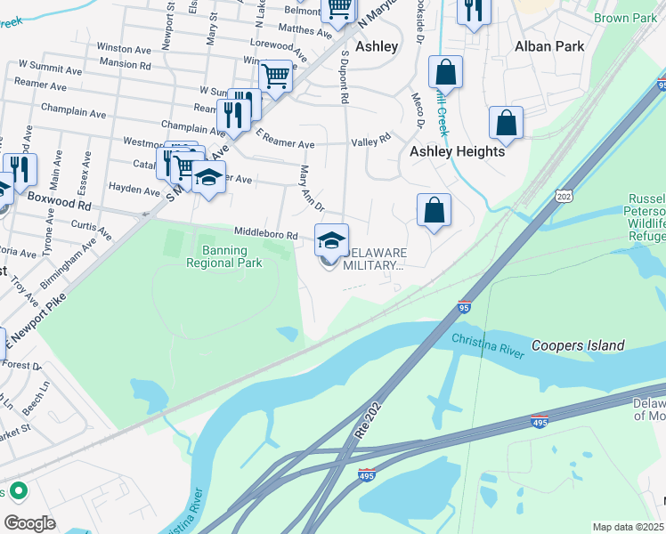map of restaurants, bars, coffee shops, grocery stores, and more near 112A Middleboro Road in Wilmington
