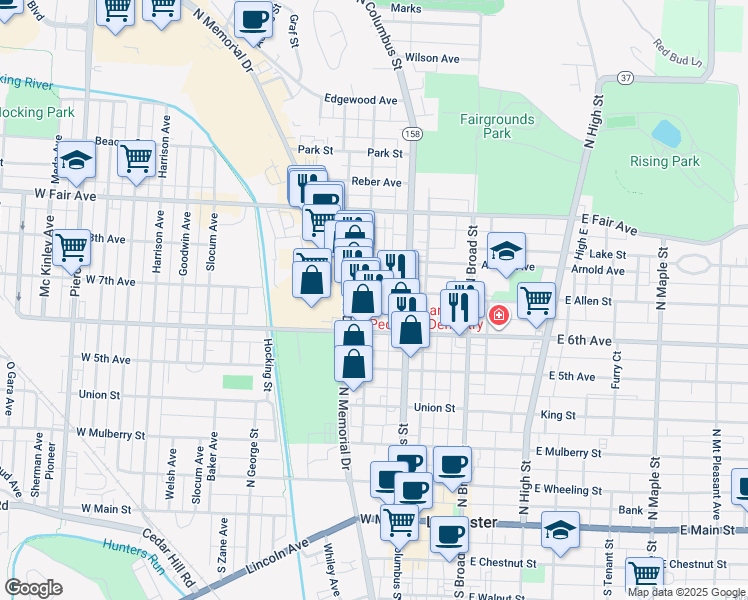 map of restaurants, bars, coffee shops, grocery stores, and more near 217 West Allen Street in Lancaster