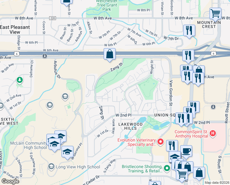 map of restaurants, bars, coffee shops, grocery stores, and more near 341 Wright Street in Lakewood