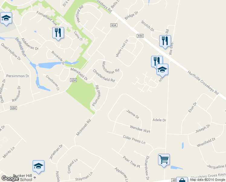 map of restaurants, bars, coffee shops, grocery stores, and more near 57 Manchester Road in Washington Township