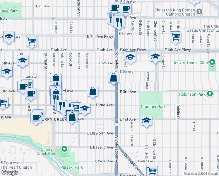 map of restaurants, bars, coffee shops, grocery stores, and more near 339 Harrison Street in Denver