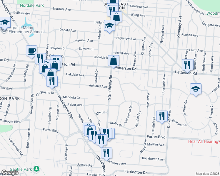 map of restaurants, bars, coffee shops, grocery stores, and more near 1343 Ashland Avenue in Dayton
