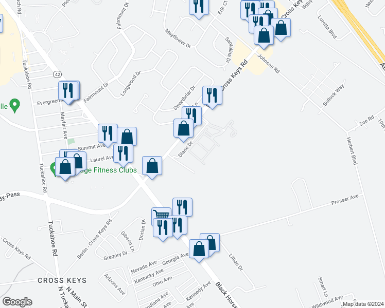 map of restaurants, bars, coffee shops, grocery stores, and more near 1417 Fawn Drive in Monroe