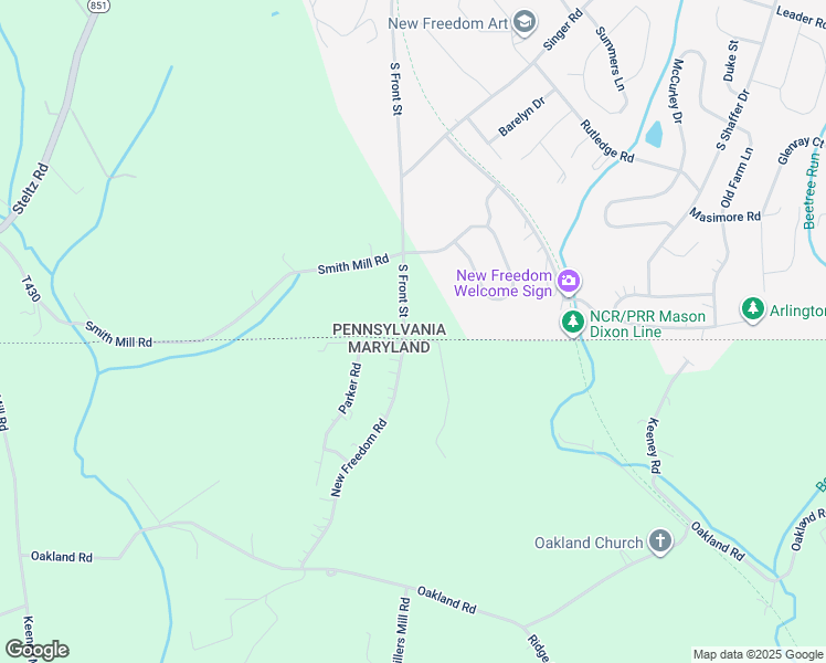 map of restaurants, bars, coffee shops, grocery stores, and more near 17223 South Front Street in New Freedom