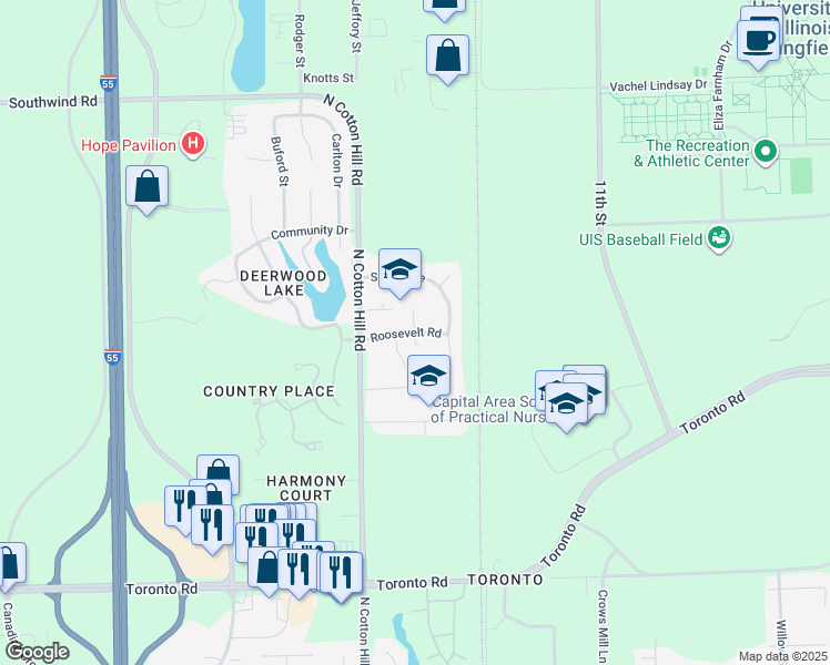 map of restaurants, bars, coffee shops, grocery stores, and more near 1 Delano Lane in Springfield