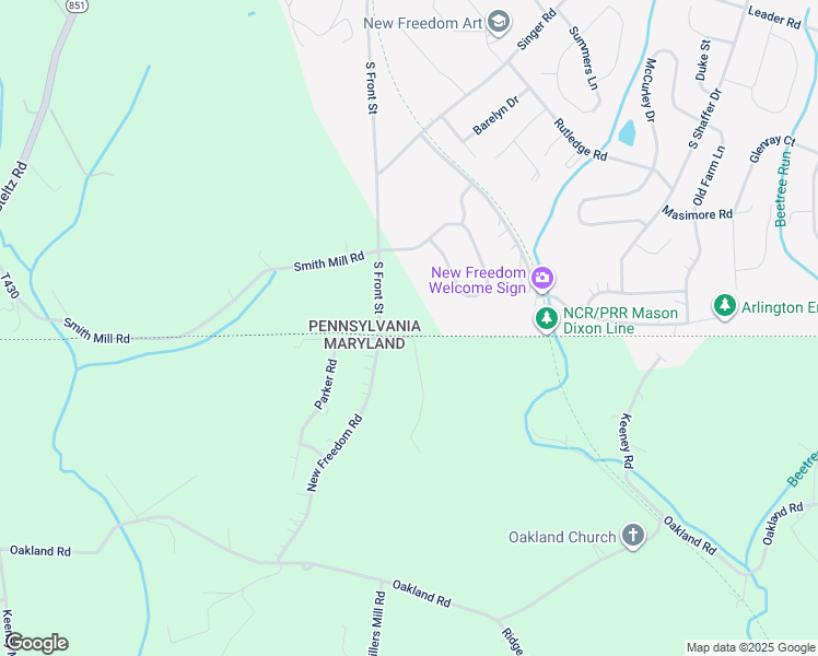 map of restaurants, bars, coffee shops, grocery stores, and more near 17223 South Front Street in New Freedom