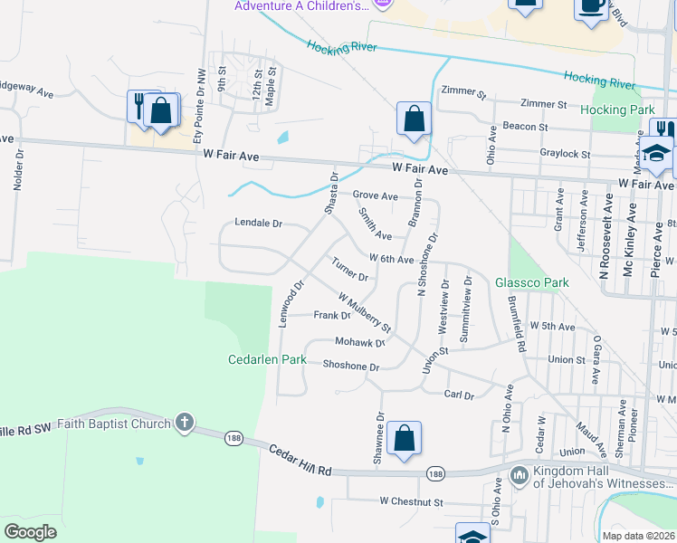 map of restaurants, bars, coffee shops, grocery stores, and more near 2046 Turner Drive in Lancaster