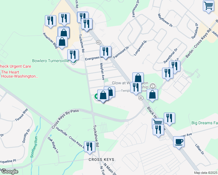 map of restaurants, bars, coffee shops, grocery stores, and more near 115 Summit Avenue in Washington Township