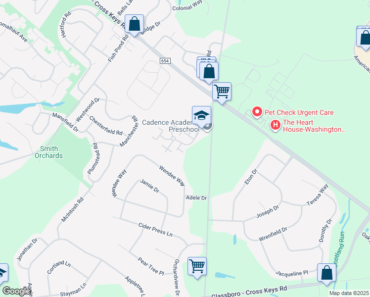 map of restaurants, bars, coffee shops, grocery stores, and more near 2602 Thistledown Court in Washington Township