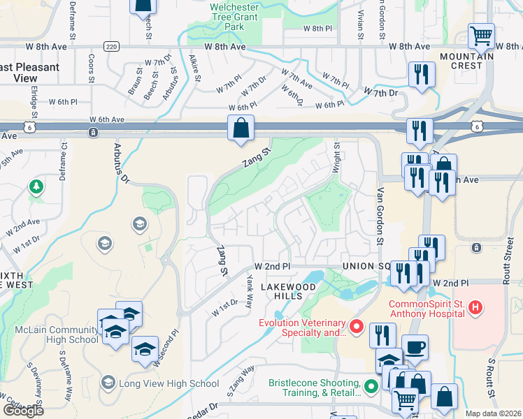 map of restaurants, bars, coffee shops, grocery stores, and more near 341 Wright Street in Lakewood