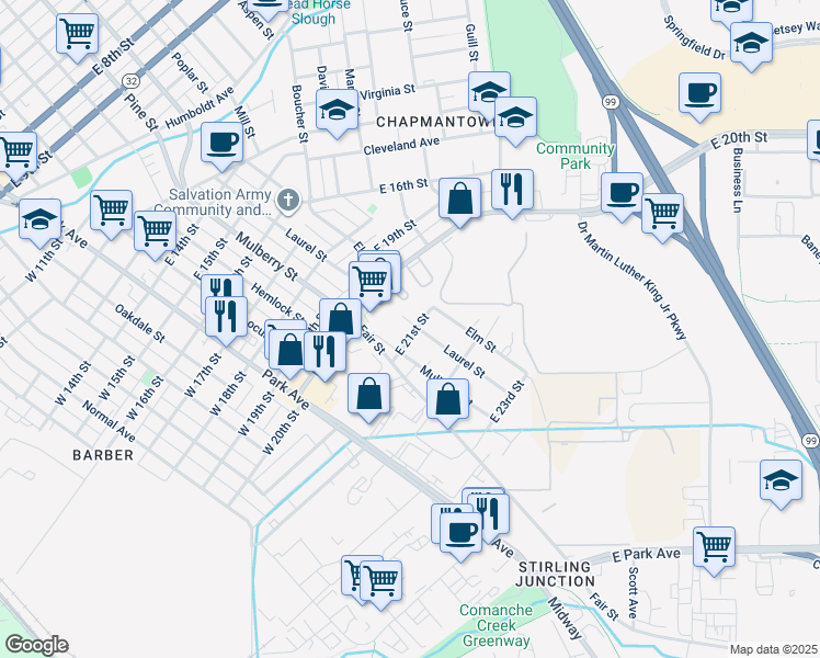 map of restaurants, bars, coffee shops, grocery stores, and more near 2020 Laurel Street in Chico