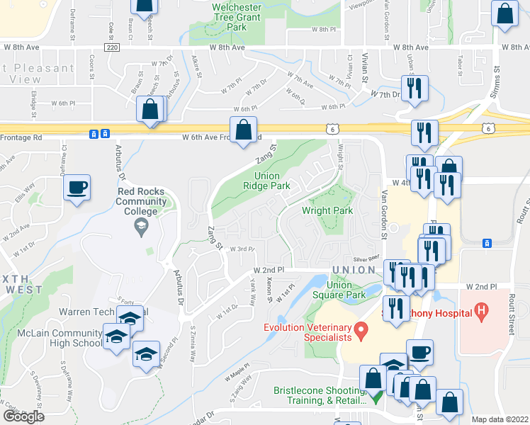 map of restaurants, bars, coffee shops, grocery stores, and more near 341 Wright Street in Lakewood