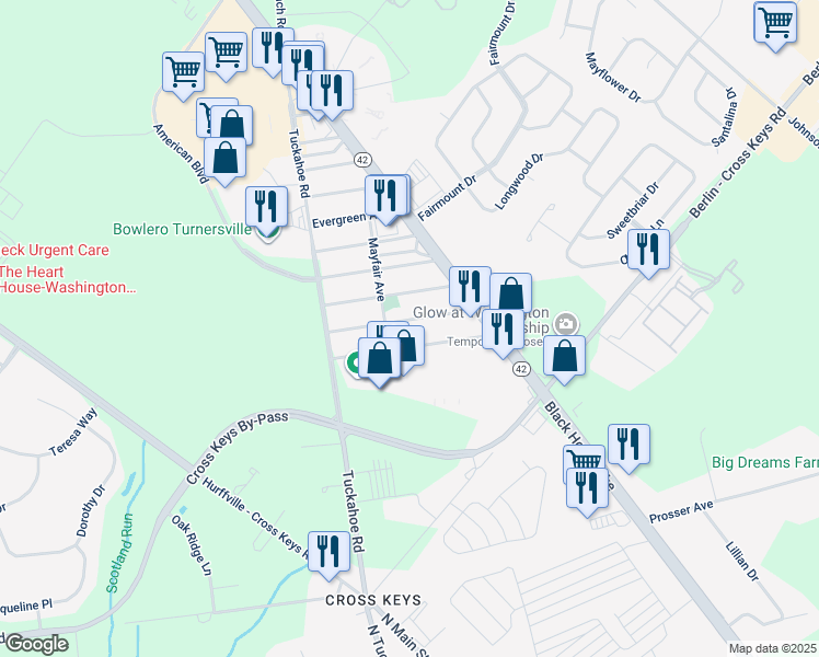 map of restaurants, bars, coffee shops, grocery stores, and more near 115 Summit Avenue in Washington Township