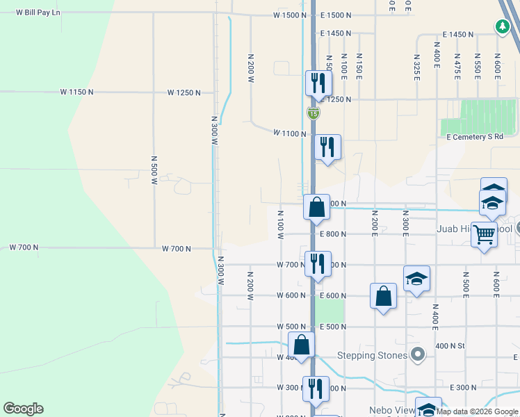 map of restaurants, bars, coffee shops, grocery stores, and more near 231 West 900 North in Nephi