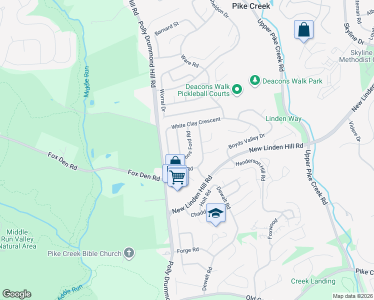 map of restaurants, bars, coffee shops, grocery stores, and more near 24 Tysons Ford Road in Newark