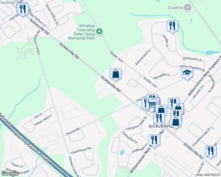 map of restaurants, bars, coffee shops, grocery stores, and more near 521 Sicklerville Road in Sicklerville
