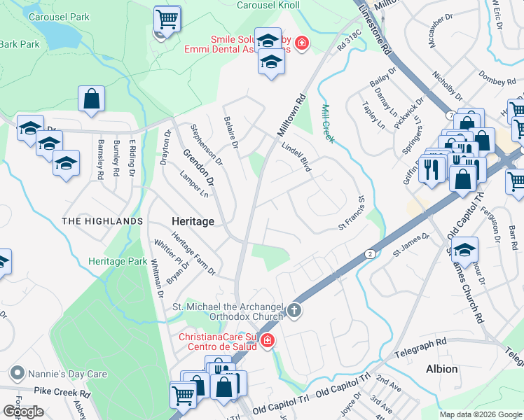 map of restaurants, bars, coffee shops, grocery stores, and more near 2615 Saint James Church Road in Wilmington