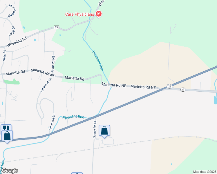 map of restaurants, bars, coffee shops, grocery stores, and more near 1930 Marietta Road in Lancaster