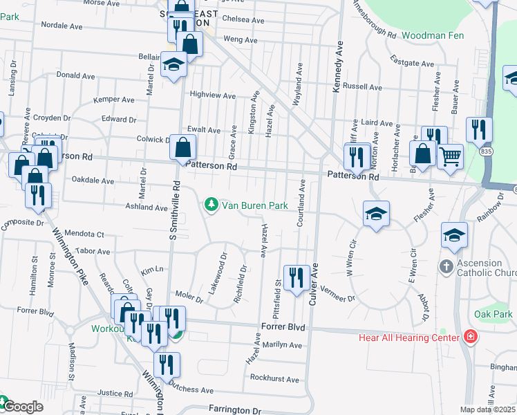 map of restaurants, bars, coffee shops, grocery stores, and more near 1856 Hazel Avenue in Dayton