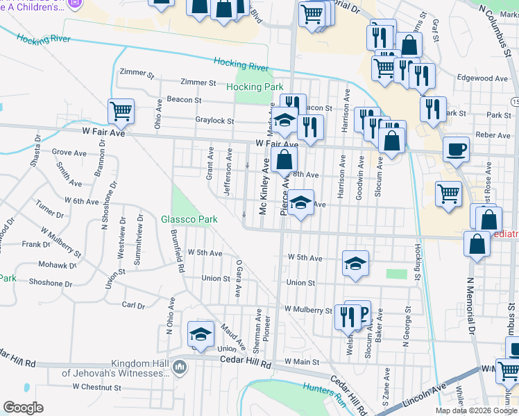map of restaurants, bars, coffee shops, grocery stores, and more near 625 Mc Kinley Avenue in Lancaster