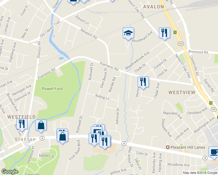 map of restaurants, bars, coffee shops, grocery stores, and more near 208 Wardel Road in Wilmington