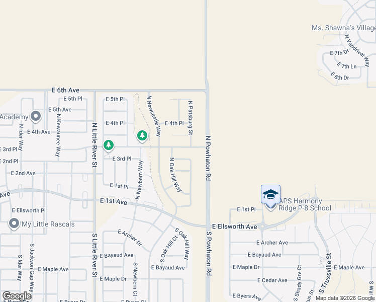 map of restaurants, bars, coffee shops, grocery stores, and more near 26368 East 3rd Avenue in Aurora