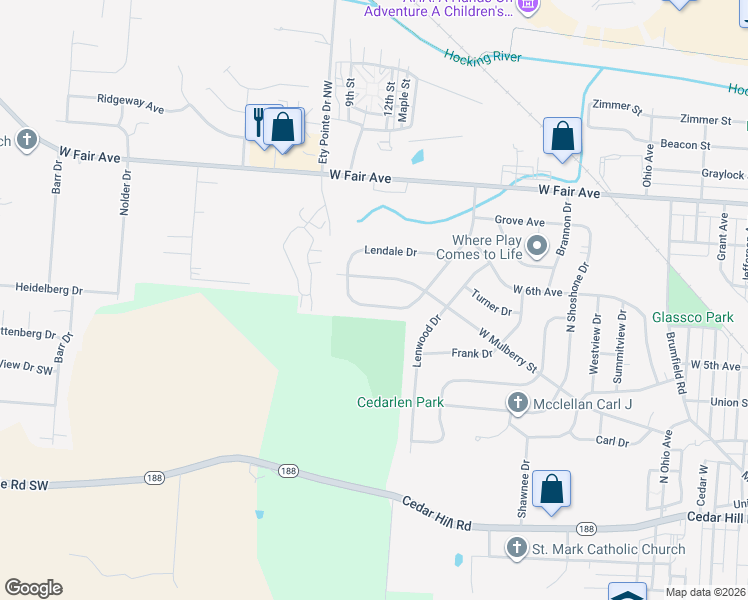 map of restaurants, bars, coffee shops, grocery stores, and more near 1865 Shasta Drive in Lancaster