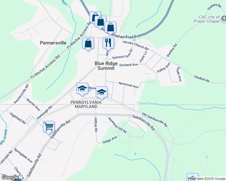 map of restaurants, bars, coffee shops, grocery stores, and more near 13610 Summit Avenue in Blue Ridge Summit